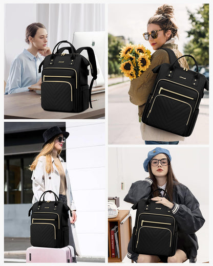 LOVEVOOK Rucksack Damen, 15,6 Zoll Laptop, wasserdicht, Schwarz