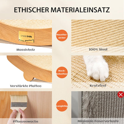 CheerPals Kratzbrett für Katzen aus Sisal und Buchenholz, 60x35x15 cm