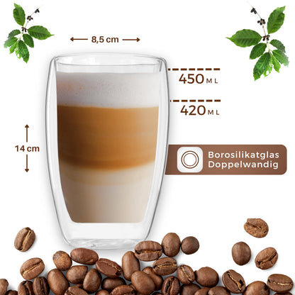 LAPRESO Latte Macchiato Gläser doppelwandig, 6er Set, 450 ml