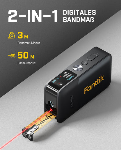 Fanttik A10 Pro 2-in-1 Laserentfernungsmesser mit 3 m Massband, 50 m
