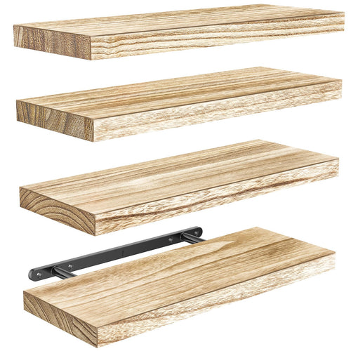 Pipishell Wandregal Holz 40 cm, 4er-Set Schweberegale, Hellbraun – rechteckige Regalböden aus Paulownia-Holz