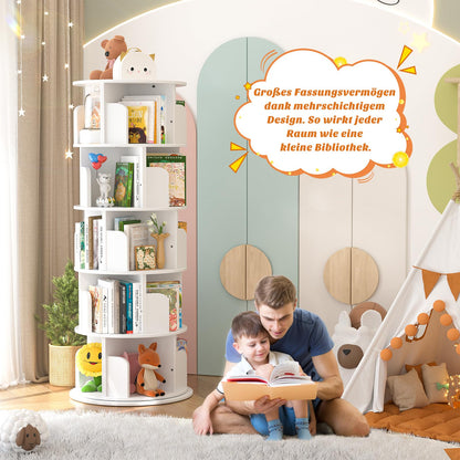 iSunirm Bücherregal drehbar 360 Grad, 5 Etagen, Holz, weiss