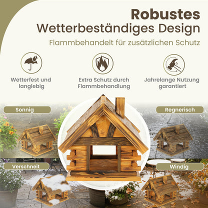 Mazur Vogelfutterhaus aus Holz XL geflammt und wetterfest