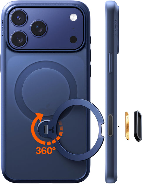 TORRAS Ostand Q3 Spin Hülle für iPhone 17 Pro mit MagSafe, Blau mit matter Rückseite und 360°-Standring