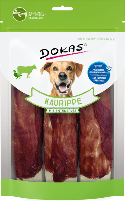 DOKAS Kaurippe mit Entenbrust, getreidefreier Hundesnack, 10 x 210 g, Rinderhaut mit Entenbrustfilet