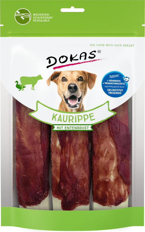 DOKAS Kaurippe mit Entenbrust, getreidefreier Hundesnack, 10 x 210 g, Rinderhaut mit Entenbrustfilet