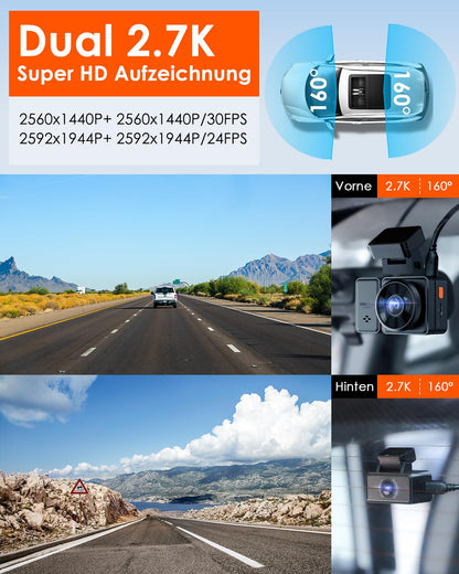 VANTRUE E2 Dual Dashcam 2.7K vorne und hinten, WLAN, GPS, Nachtsicht