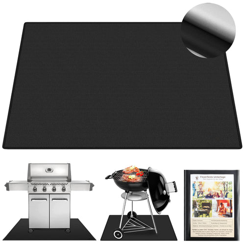 Arsikey Feuerfeste Unterlage 100 x 150 cm Hitzeschutzmatte, schwarz, rechteckig, als Bodenschutz unter Grill