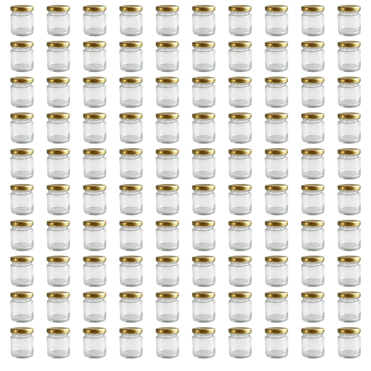 Vitrea Mini-Marmeladengläser 50 ml mit Schraubdeckel Gold, 100 Stück – kleine Einmachgläser aus Glas