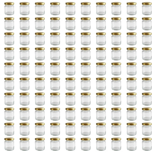 Vitrea Mini-Marmeladengläser 50 ml mit Schraubdeckel Gold, 100 Stück – kleine Einmachgläser aus Glas