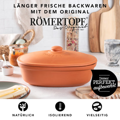 Römertopf Brottopf oval Naturton Terrakotta – 2L Brot-Aufbewahrung