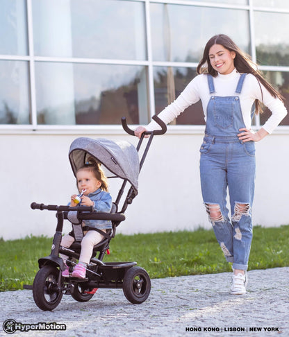 HyperMotion Dreirad mit Schubstange, 3-in-1 Kinderfahrzeug, Grau