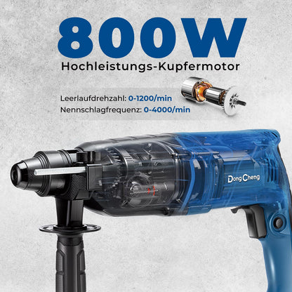 DongCheng Bohrhammer 800 W, SDS-plus, 2,8 J Schlagenergie, 4-in-1
