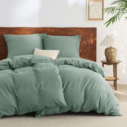 BEDSURE Bettwäsche Set 135x200 cm Baumwolle Salbeigrün 4teilig