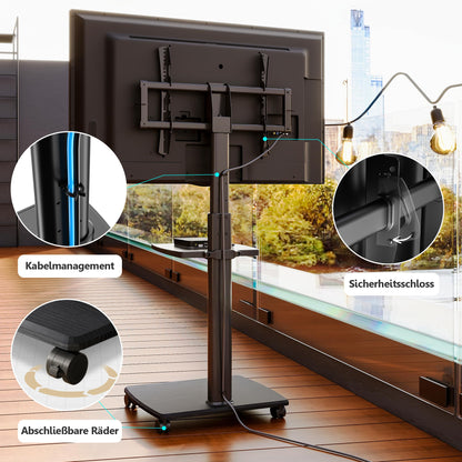 FITUEYES TV Bodenständer Rollbar mit Holzablage für 32-70 Zoll