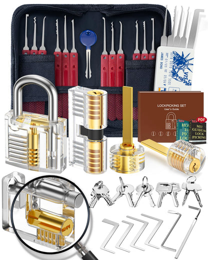 Eventronic Lockpicking Set, 37-teilig, 5 transparente Schlösser mit Stofftasche und Eisenwerkzeugen