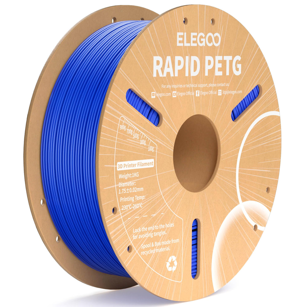 ELEGOO Rapid PETG Filament 1.75 mm Schwarz 4 kg High Speed 600 mm/s auf 1-kg-Pappspule