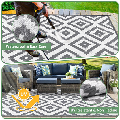 Habaylin Outdoor Teppich Wetterfest, Wendbar, 150x240 cm, Grau