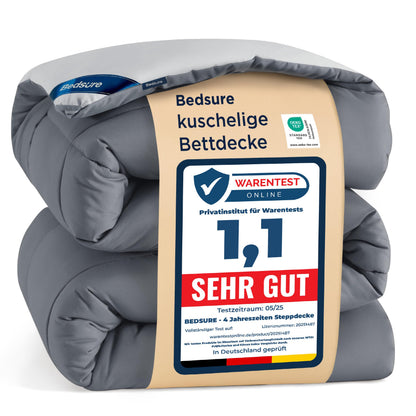 BEDSURE Bettdecke 240x220 cm Ganzjahresdecke, Grau/Hellgrau, mit Kastensteppung