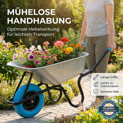 Xonic Tirex Schubkarre 100 l – verzinkte Wanne, PU-Vollgummirad