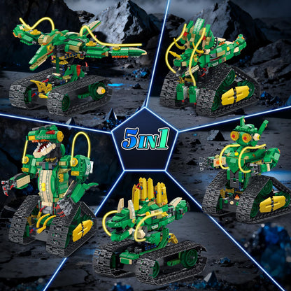 HiWEEGO Technik Roboter Bausatz 5 in 1 Dinosaurier mit Fernbedienung