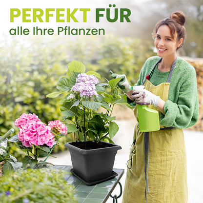 2friends Pflanzkübel gross, 48 x 48 cm, 2er-Set, anthrazit – quadratischer Kunststoffkübel mit Untersetzer