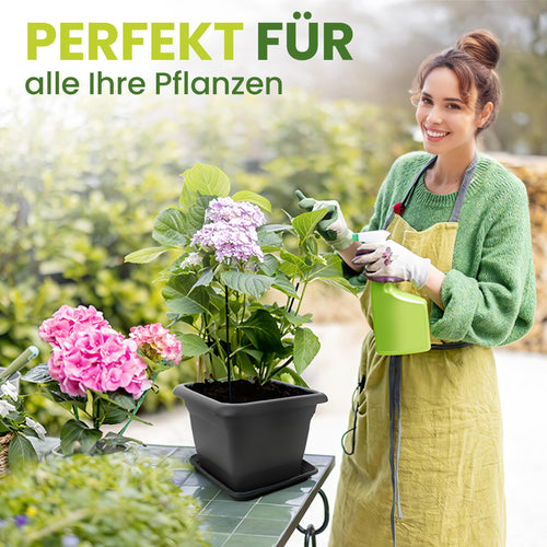 2friends Pflanzkübel gross, 48 x 48 cm, 2er-Set, anthrazit – quadratischer Kunststoffkübel mit Untersetzer