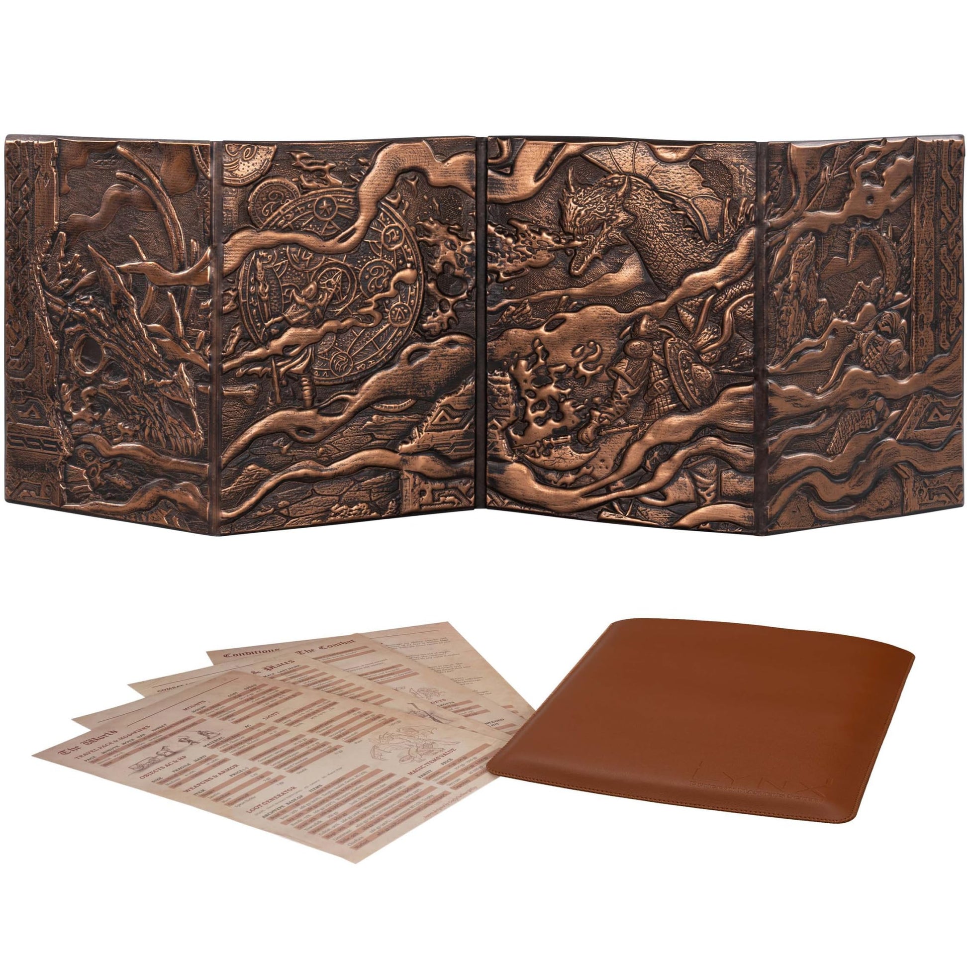 DND DM Screen 5e – Spielleiterschirm 3D Kunstleder geprägt. Dreifach faltbarer Sichtschirm. Schützt Spielleiter vor Spielereinsicht.