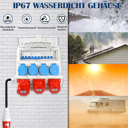 Warmfay Baustromverteiler – 4x Schuko, 2x CEE 16A, 1x CEE 32A IP67