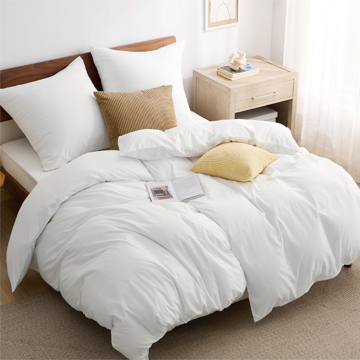 Bedsure Bettwäsche-Set 135x200 cm Baumwolle weiss mit Reissverschluss, 4-teilig