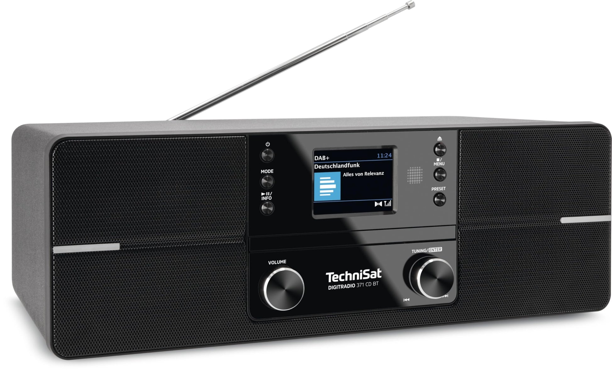 TechniSat DIGITRADIO 371 CD BT Kompaktanlage: schwarz-silberne Einheit für DAB+/UKW-Radio, CD und Bluetooth-Audiostreaming.