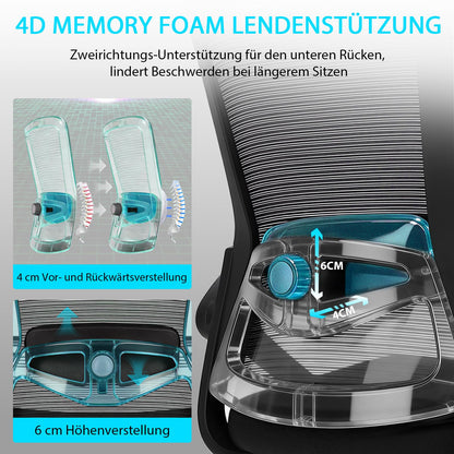 Milacyee Ergonomischer Bürostuhl M01 mit 4D-Lendenstütze, Schwarz