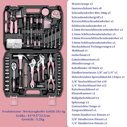Sundpey Werkzeugkoffer Gefüllt 281tlg Werkzeug Set - Rosa