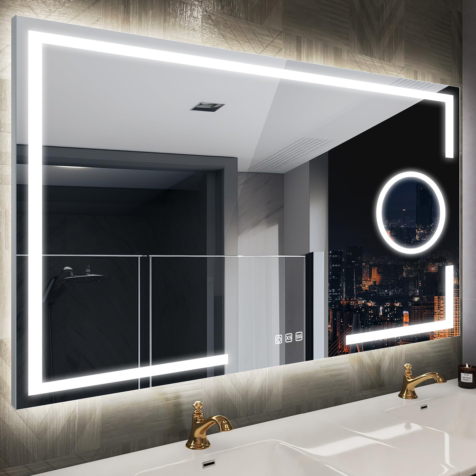 STARLEAD LED Badspiegel 120x70cm. Spiegel mit dimmbarer LED, Vergrößerung und Antibeschlag zur Wandmontage.