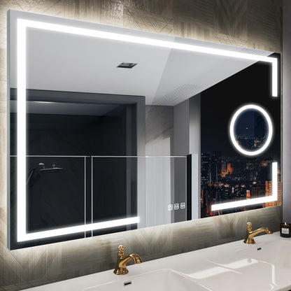 STARLEAD LED Badspiegel 120x70cm. Spiegel mit dimmbarer LED, Vergrößerung und Antibeschlag zur Wandmontage.