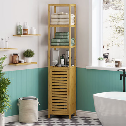 VIAGDO Badezimmer Hochschrank Bambus – 3 Fächer & Schrank
