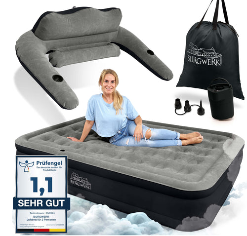 Burgwerk Luftbett selbstaufblasend 2 Personen 203x152 cm mit Pumpe, Velours-Oberfläche