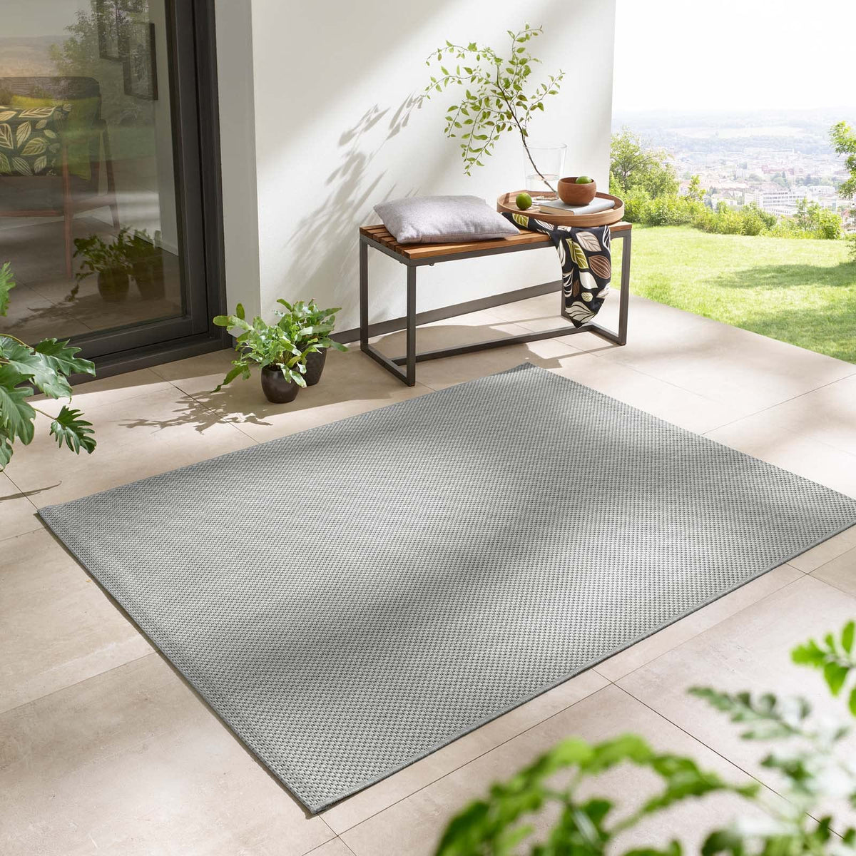Taracarpet In- & Outdoor Teppich Sisaloptik Silber Grau 160x220 cm, Flachgewebe meliert