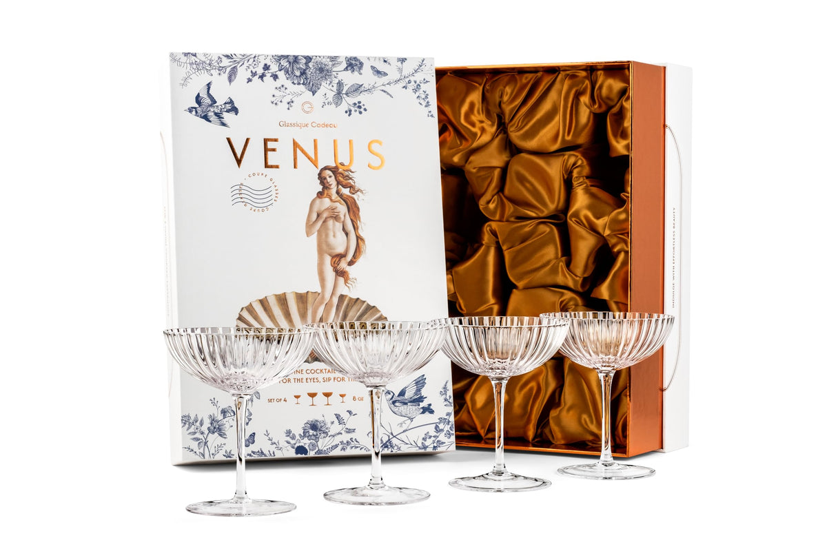Glassique Cadeau Venus Coupe Cocktailgläser 4er Set, 240 ml – geriffeltes Kristallglas mit Muschel-Muster