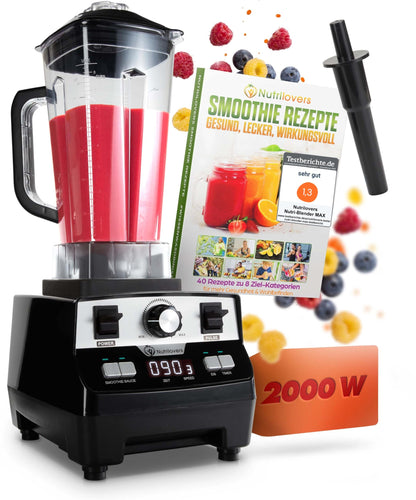 NUTRI-BLENDER MAX Hochleistungsmixer, schwarz, mit transparentem 2L Tritan-Mixbehälter. Püriert Obst, Gemüse & Eis für Smoothies.