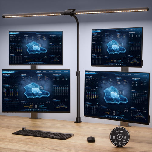 EYOCEAN Doppelkopf Schreibtischlampe Dimmbar – Monitor Tageslicht. Schwarze Doppellichtleiste. Optimale Monitorbeleuchtung.