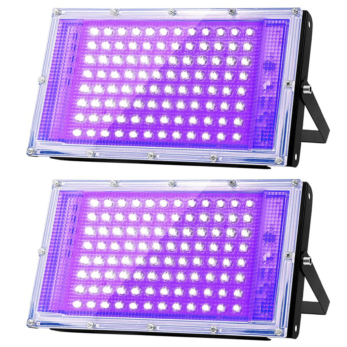 Glostars UV Schwarzlicht Strahler 100W LED IP66, 2er-Pack – Aluminiumgehäuse, 360° verstellbarer Ständer