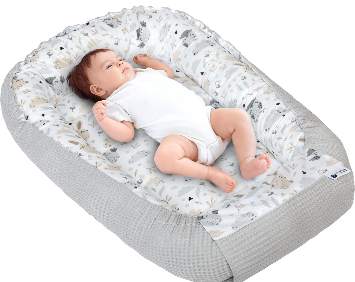 Medi Partners Babynest Nestchen für Neugeborene, Baumwolle, 100x60 cm in Grau mit Waffelstruktur