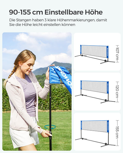 SONGMICS Badmintonnetz SYQ400, 4 m, höhenverstellbar, tragbar, blau