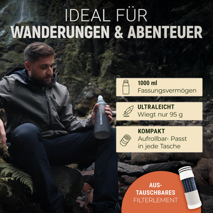 Bachgold Squeeze Wasserfilter Outdoor, Trinkwasserfilter 1000 ml, Grau