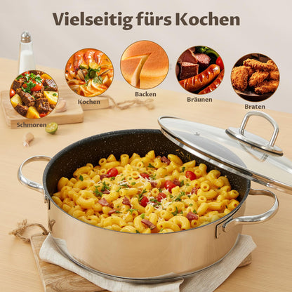 BEZIA Schmorpfanne 28 cm mit Deckel, Edelstahl 18/10, 5,2 L