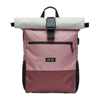Ela Mo Rolltop Rucksack Damen mit 17-Zoll-Laptopfach Strawberry Cream aus wetterfestem Recycling-Polyester