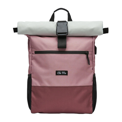 Ela Mo Rolltop Rucksack Damen mit 17-Zoll-Laptopfach Strawberry Cream aus wetterfestem Recycling-Polyester