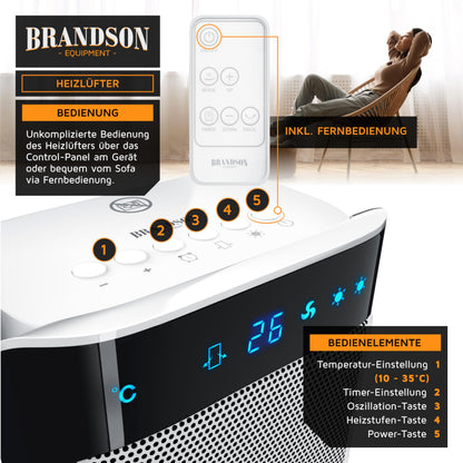Brandson Keramik-Heizlüfter 2000 W mit Fernbedienung und Oszillation