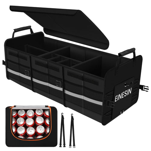 Einesin Kofferraum Organizer 88L mit 22L Kühltasche. Robuster, faltbarer Textil-Organizer mit Kühlfach für Ordnung im Auto.